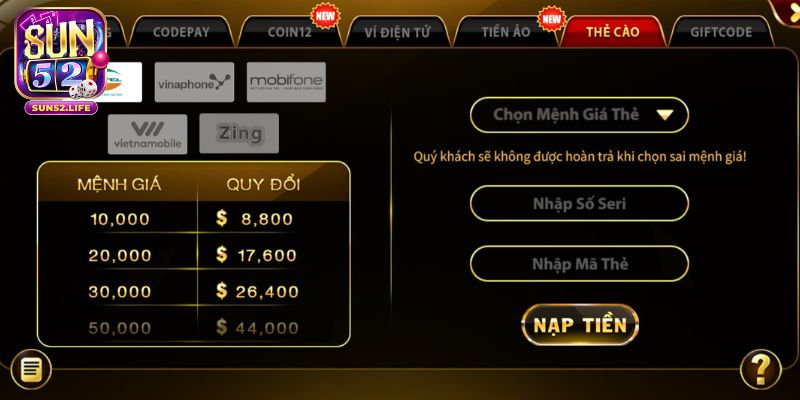 Thẻ cào là hình thức nạp tiền truyền thống với độ an toàn cao