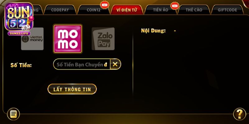 Sun52 liên kết với hầu hết các loại ví điện tử tại Việt Nam